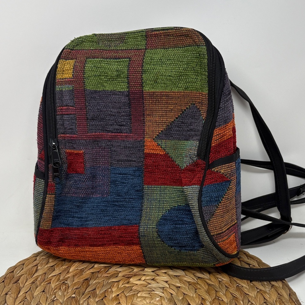 DANNY K. Multi Color Tapestry Fabric Backpack Shoulder Bag with Zip Straps